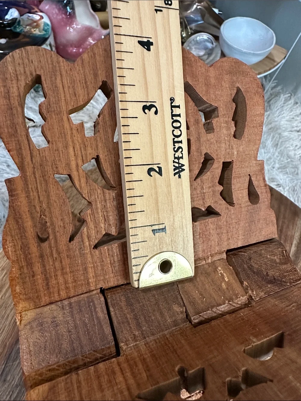 Carved Wooden Small Folding Book Stand Boho